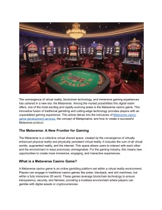 Virtual Casino Realities: Metaverse Game Development Explained