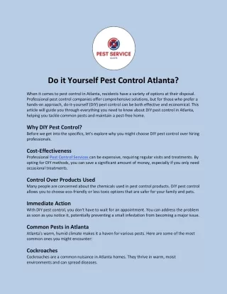 Do it Yourself Pest Control Atlanta?