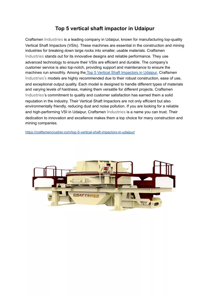 top 5 vertical shaft impactor in udaipur