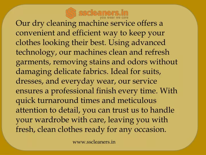 our dry cleaning machine service offers