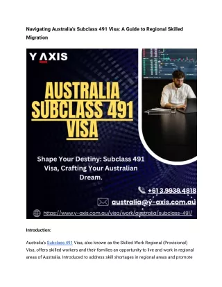 Navigating Australia's Subclass 491 Visa: A Guide to Regional Skilled Migration