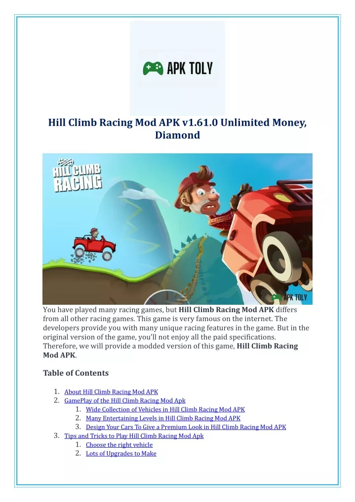 hill climb racing mod apk v1 61 0 unlimited money