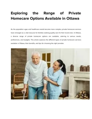 Exploring the Range of Private Homecare Options Available in Ottawa