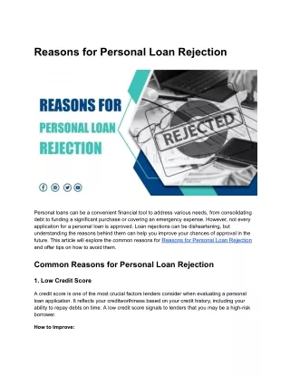 Reasons for Personal Loan Rejection