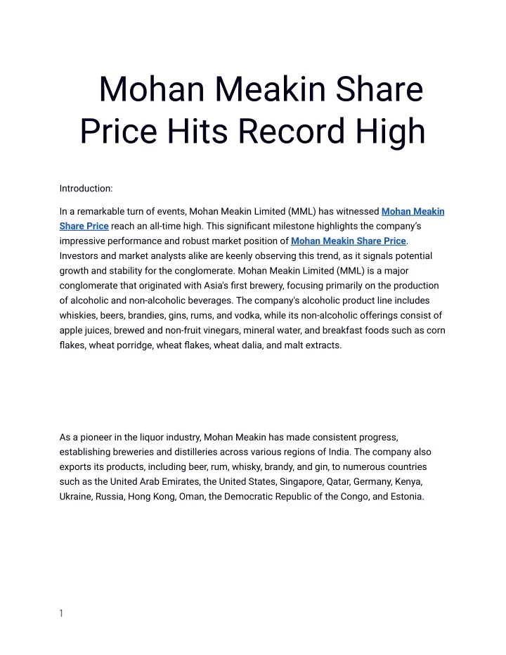 mohan meakin share price hits record high