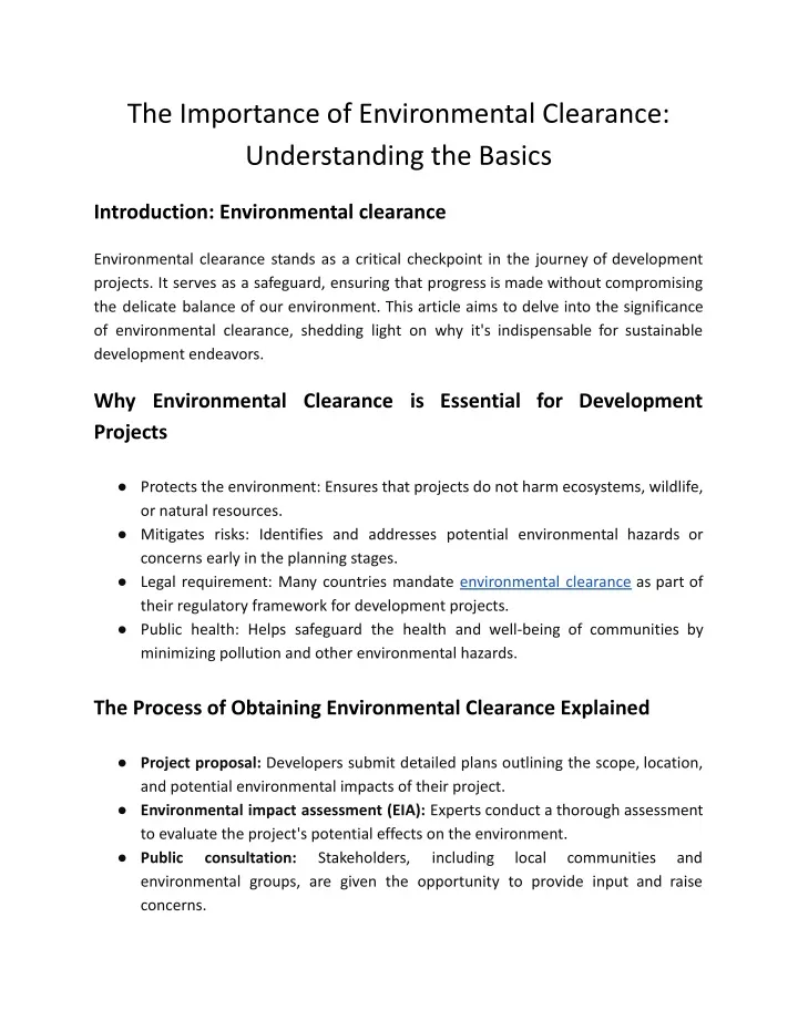 the importance of environmental clearance