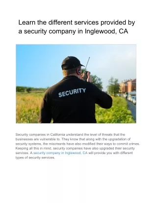 Learn the different services provided by a security company in Inglewood, CA