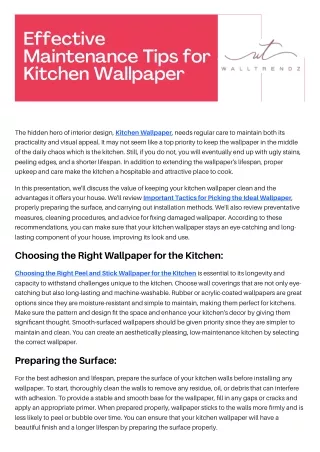 Effective Maintenance Tips for Kitchen Wallpaper