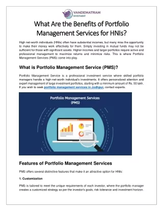 What Are the Benefits of Portfolio Management Services for HNIs