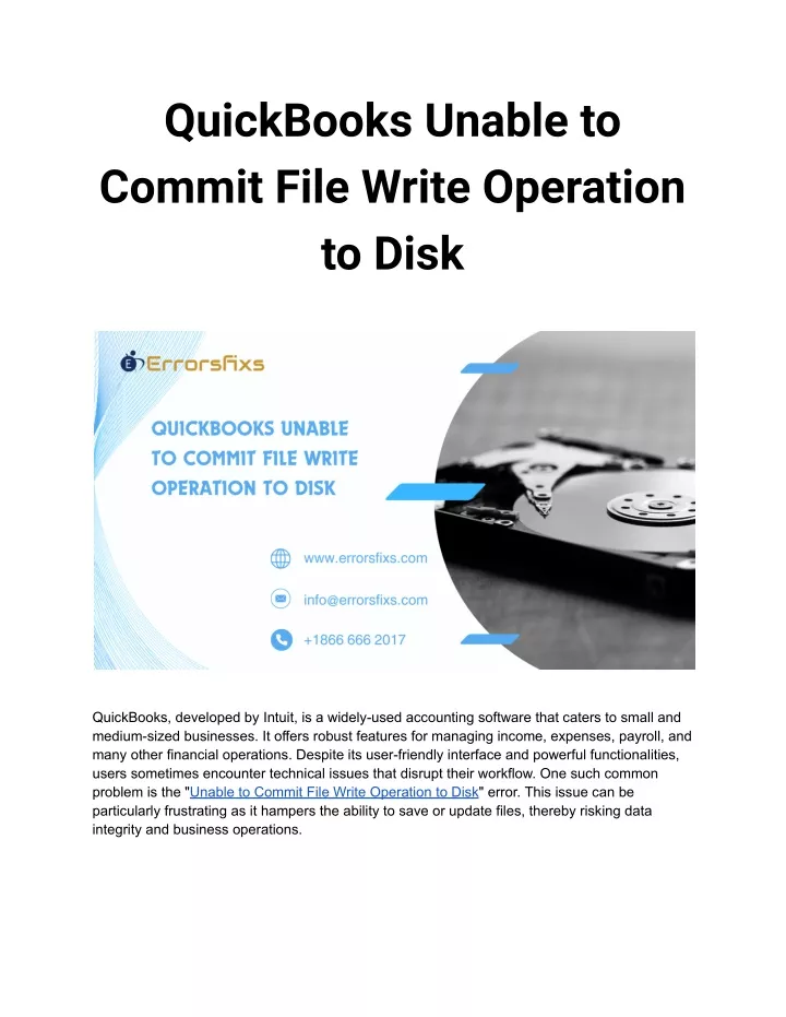 quickbooks unable to commit file write operation