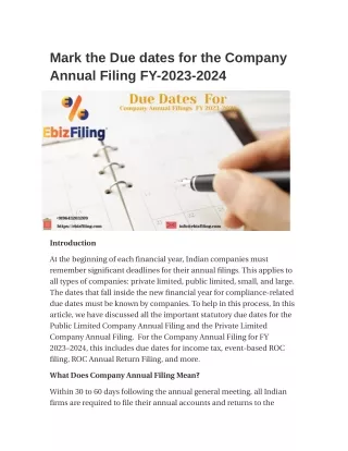 Mark the DUE DATES For Company Annual filings