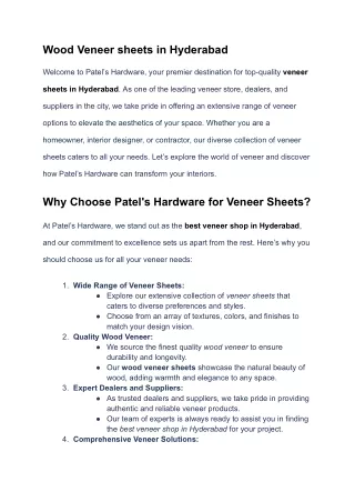 Natural Wood Veneer Sheets in Hyderabad | Veneer Dealers & Suppliers - Patels H