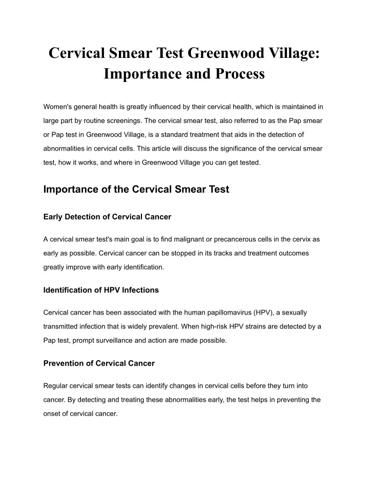 cervical smear test greenwood village importance