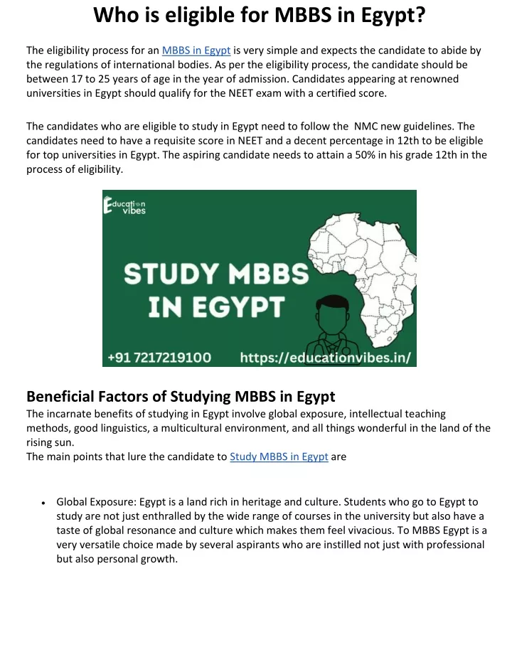 who is eligible for mbbs in egypt