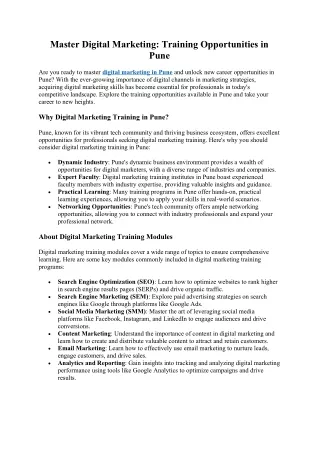 Master Digital Marketing Training Opportunities in Pune
