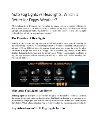 Auto Fog Lights vs Headlights Which is Better for Foggy Weather