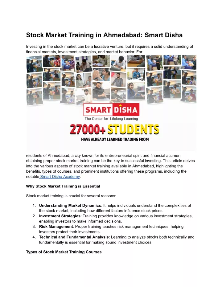 stock market training in ahmedabad smart disha