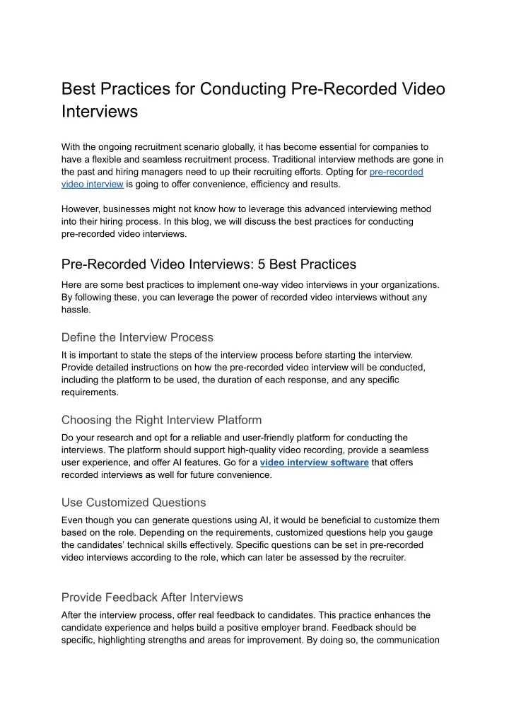 best practices for conducting pre recorded video