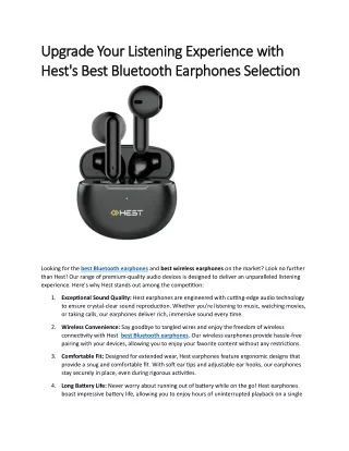 Upgrade Your Listening Experience with Hest's Best Bluetooth Earphones Selection