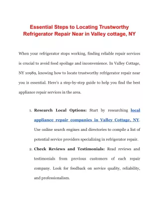 Essential Steps to Locating Trustworthy Refrigerator Repair Near in Valley cotta