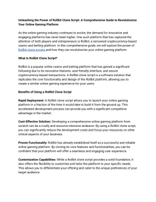 unleashing the power of rollbit clone script