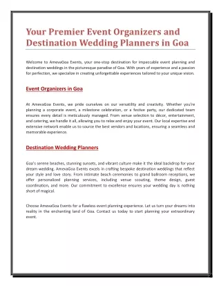 Your Premier Event Organizers and Destination Wedding Planners in Goa