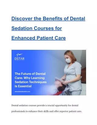 Discover the Benefits of Dental Sedation Courses for Enhanced Patient Care