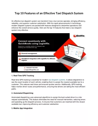 Top 10 Features of an Effective Taxi Dispatch System