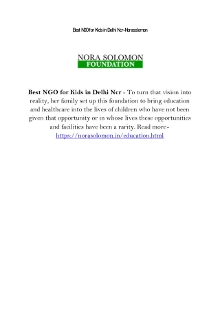 Best NGO for Kids in Delhi Ncr-Norasolomon