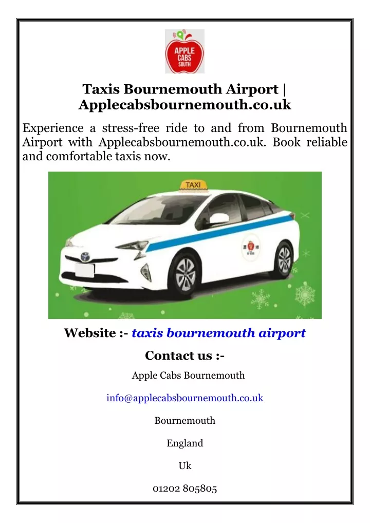 taxis bournemouth airport applecabsbournemouth