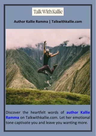 Author Kallie Ramma  Talkwithkallie.com