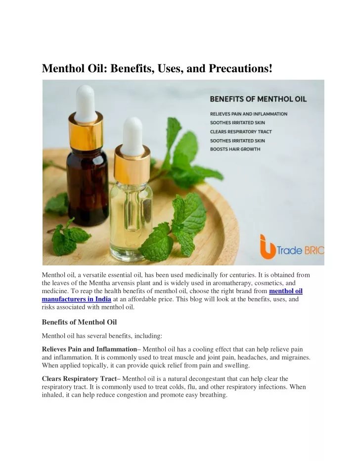 menthol oil benefits uses and precautions