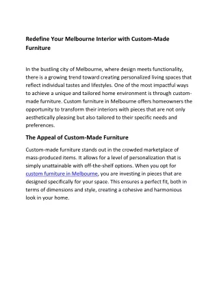 Redefine Your Melbourne Interior with Custom-Made Furniture