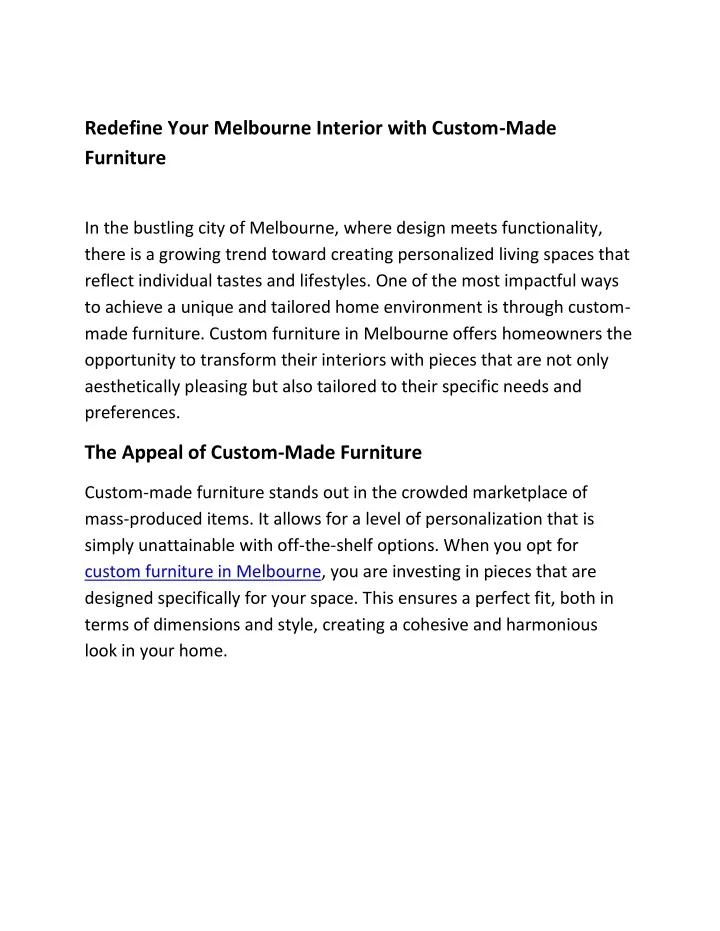 redefine your melbourne interior with custom made