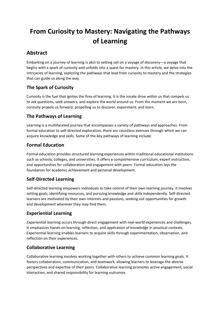 from curiosity to mastery navigating the pathways