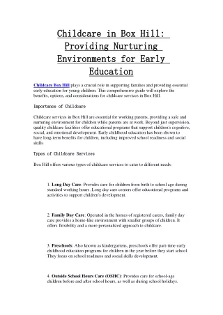 Childcare Box Hill