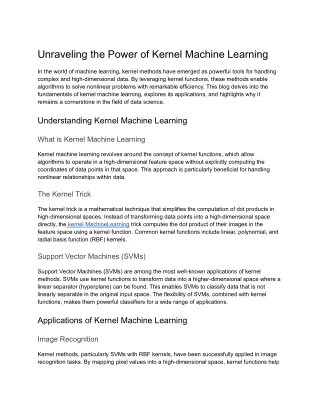 Unraveling the Power of Kernel Machine Learning