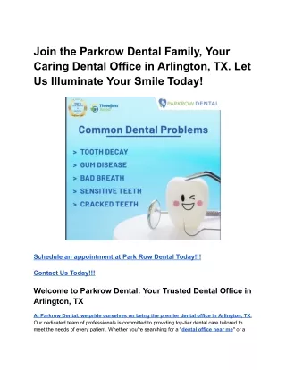 Join the Parkrow Dental Family, Your Caring Dental Office in Arlington, TX