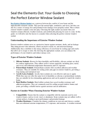 Buy Exterior Window Sealant