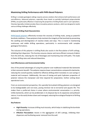 Maximizing Drilling Performance with PHPA based polymers