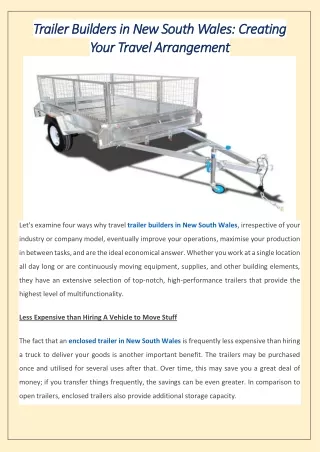 Trailer Builders in New South Wales Creating Your Travel Arrangement