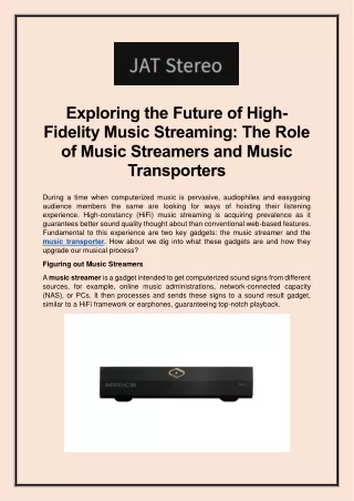 Exploring the Future of High-Fidelity Music Streaming The Role of Music Streamers and Music Transporters