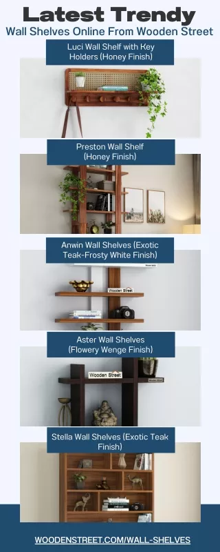 Luci Wall Shelf with Key Holders (Honey Finish)