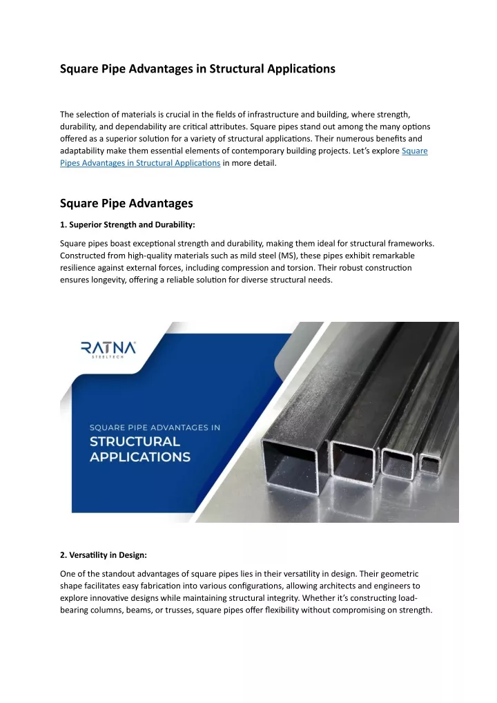 square pipe advantages in structural applications