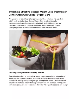 Unlocking Effective Medical Weight Loss Treatment in Johns Creek with Concur Urgent Care