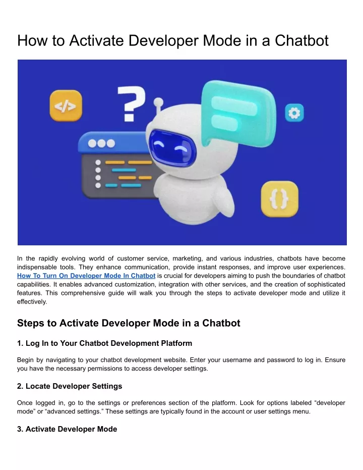 how to activate developer mode in a chatbot