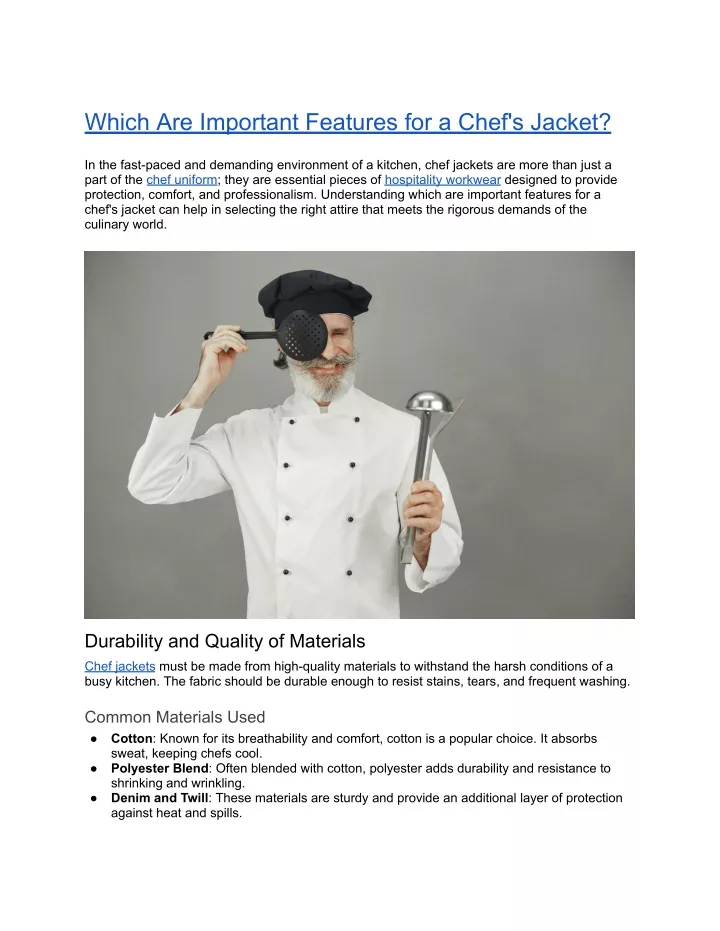 which are important features for a chef s jacket