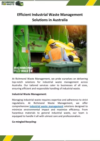 Efficient Industrial Waste Management Solutions in Australia