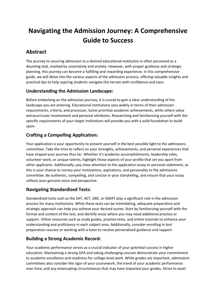 navigating the admission journey a comprehensive