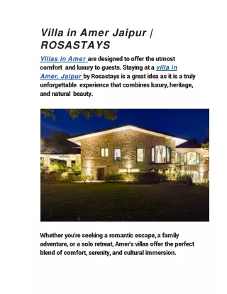 Villa in Amer Jaipur | ROSASTAYS